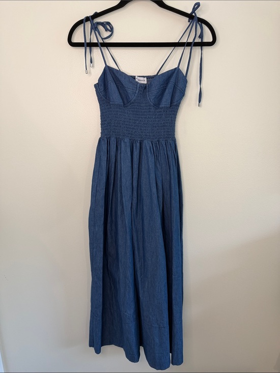 Karina Grimaldi Dresses & Skirts - Karina Grimaldi Josephine Denim Midi Dress Denim Smocked Corset Cotton Medium